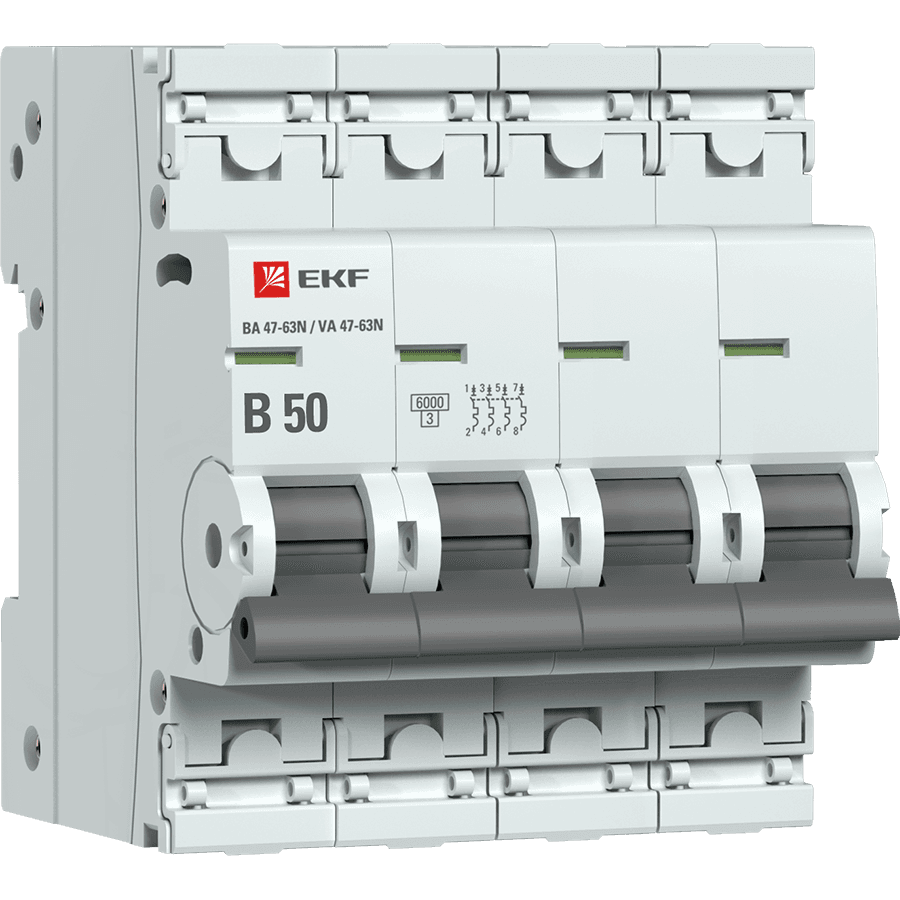 EKF Автоматический выключатель 4P 50А (B) 6кА ВА 47-63N PROxima M636450B — миниатюра 1