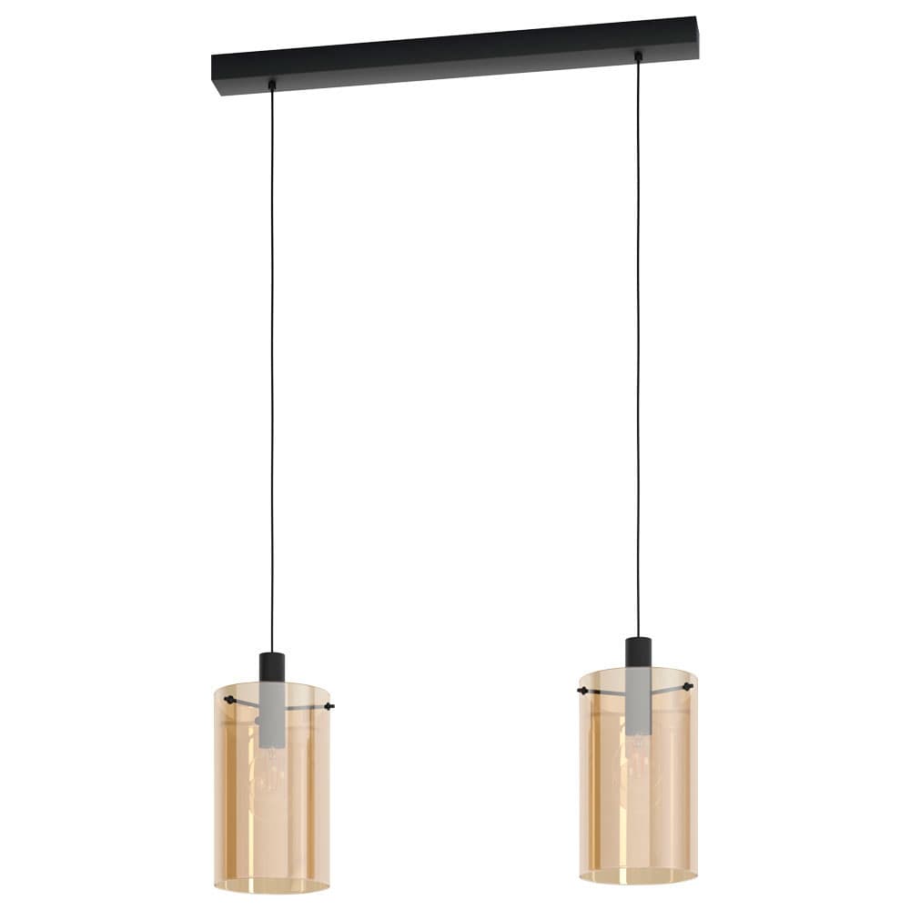 Eglo 39538 Подвес POLVERARA, 2x40W(E27), сталь, черный/стекло, янтарный