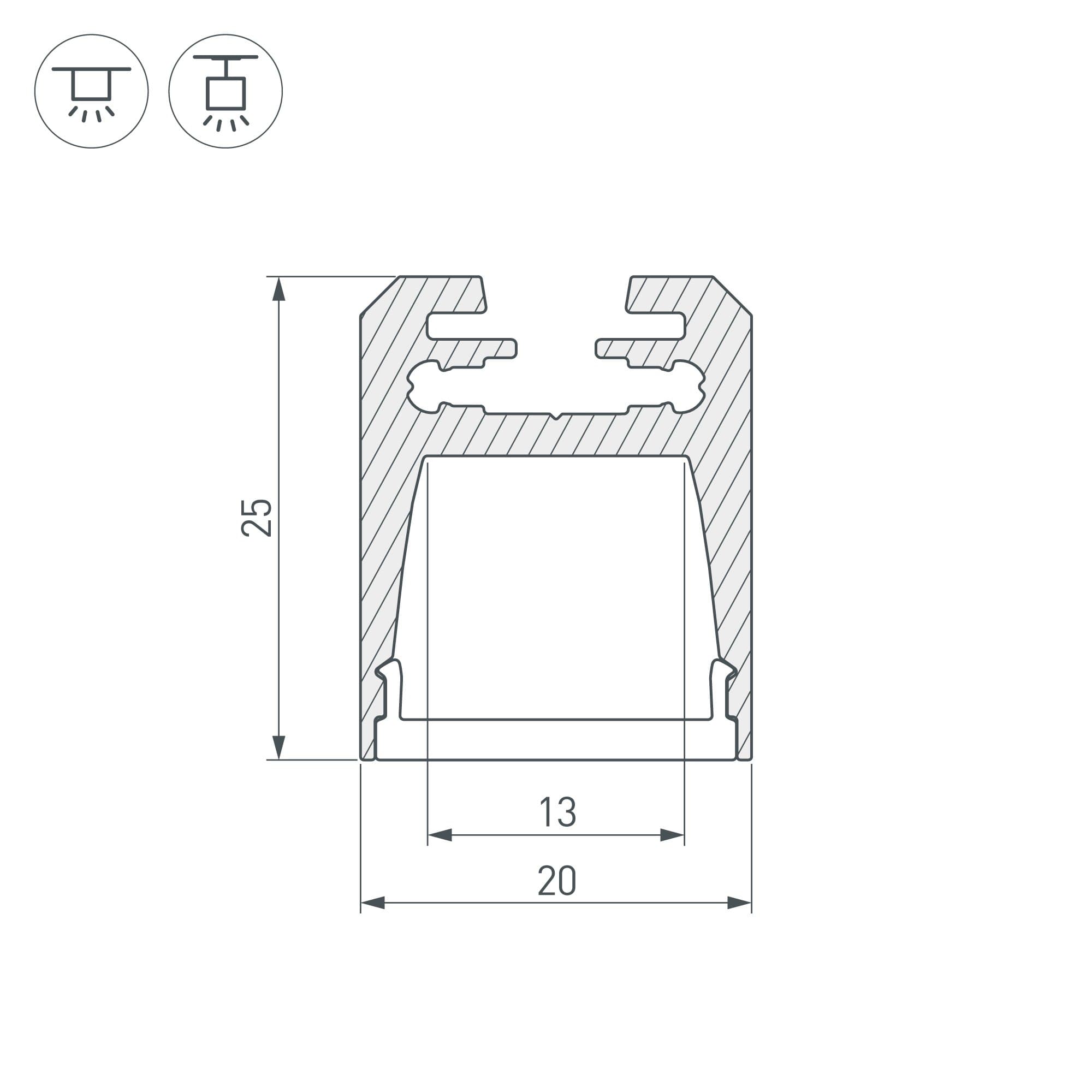 Arlight Профиль с экраном ALU-SWISS-20-2000 ANOD+FROST (Алюминий) 024197 — миниатюра 3