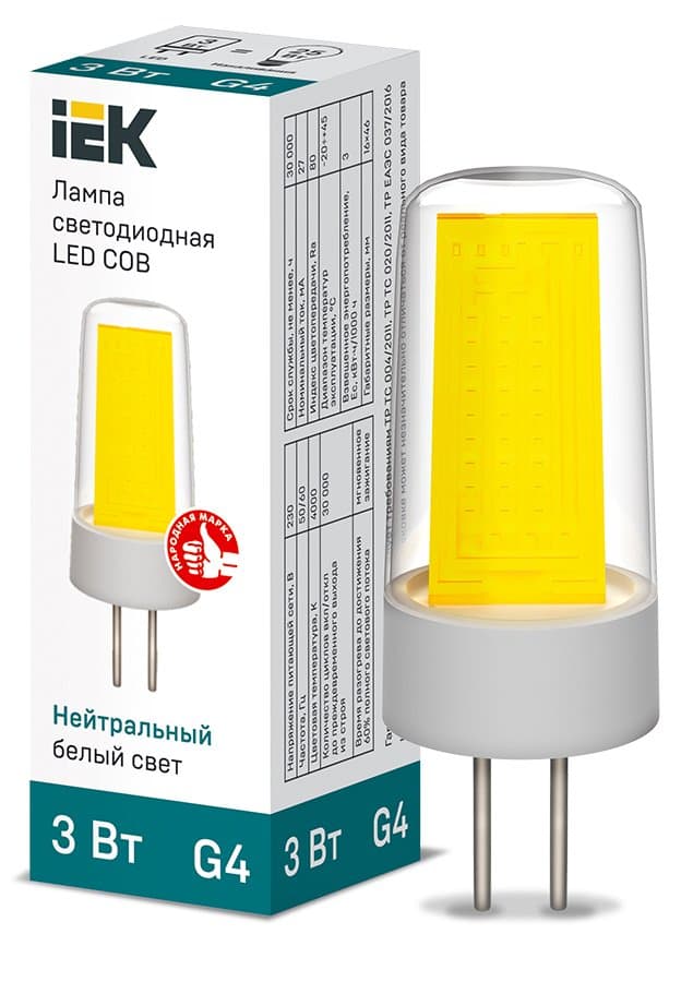 IEK Лампа LED COB капсула 3Вт 230В 4000К керамика G4