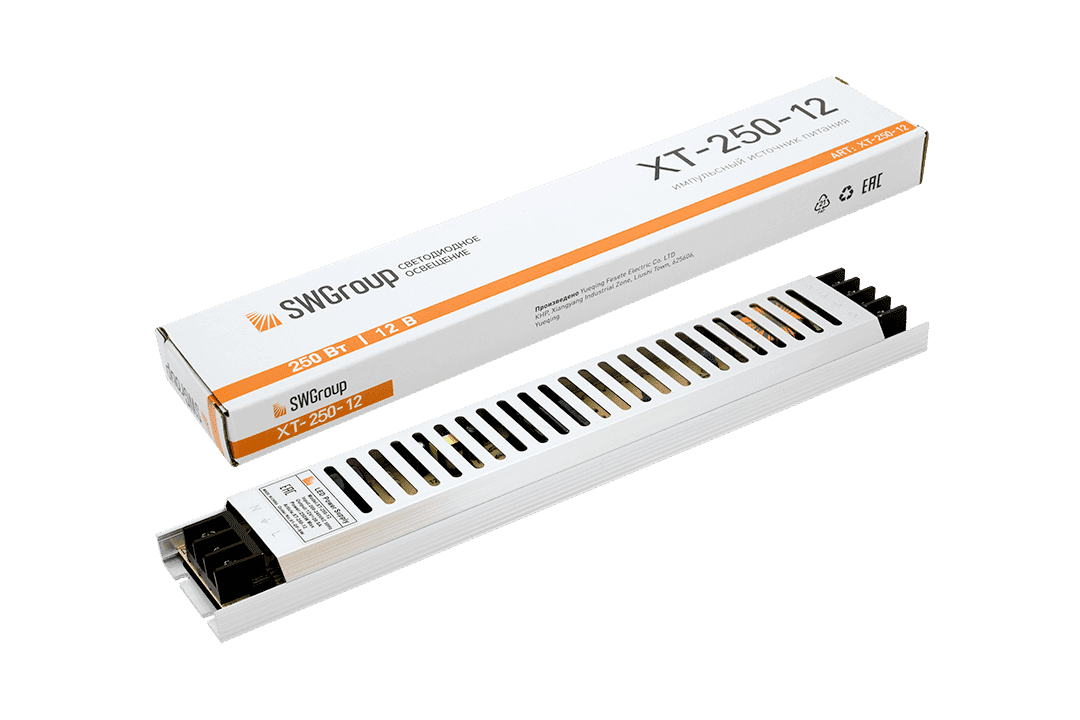 SWG Ультратонкий блок питания в металлическом корпусе, IP20, 250W, 12V XT-250-12