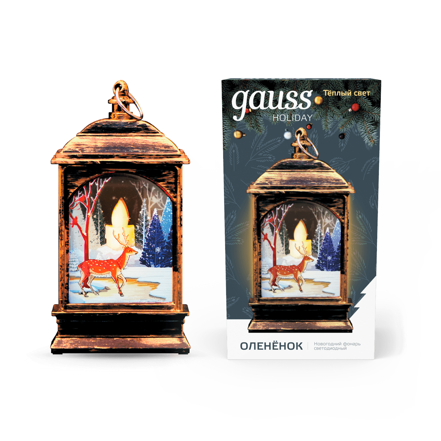 Gauss Фонарь новогодний светодиодный "Олененок" серия Holiday, ,1W, тёплый свет, бронзовый, батарейки в комплекте, HL031 — миниатюра 2