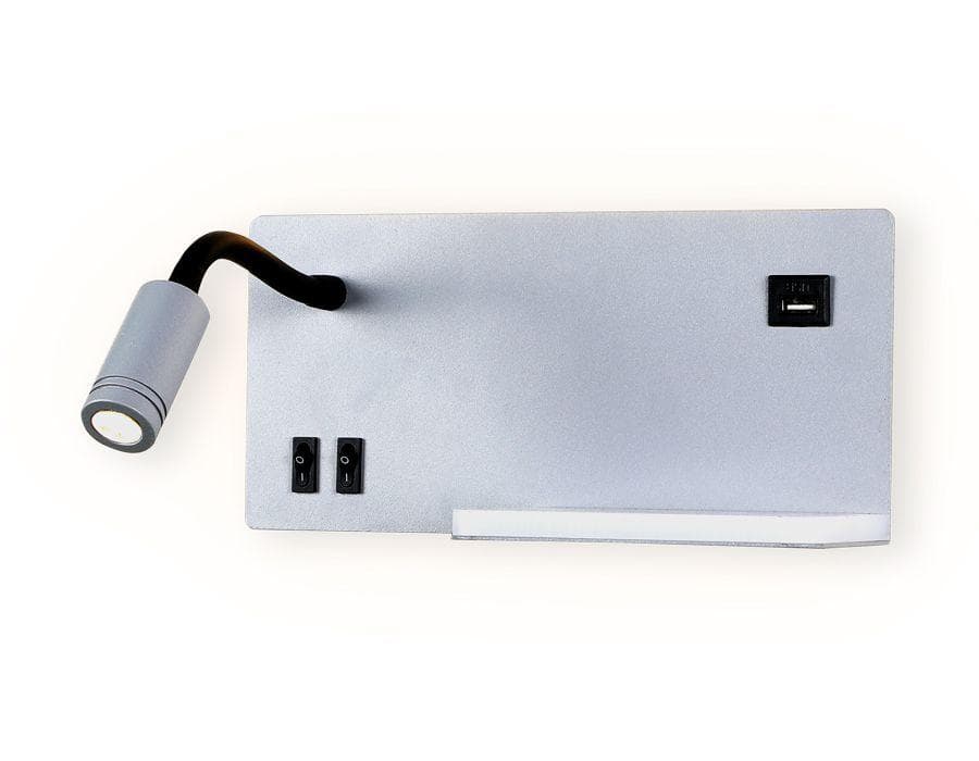 Ambrella Настенный светодиодный светильник с полкой, выключателем и USB портом FW292 GR/BK серый/черный LED 4200K 5W+3W 260*150*110 — миниатюра 2
