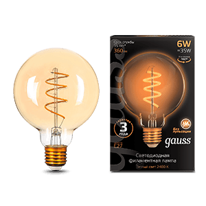 Gauss Лампа Filament G95 6W 360lm 2400К Е27 golden flexible LED 105802007 — миниатюра 1