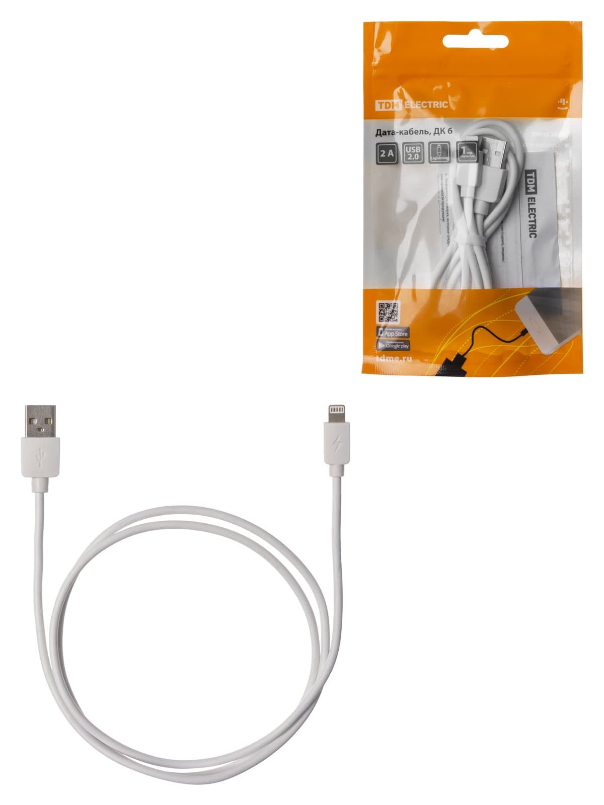 TDM Дата-кабель, ДК 6, USB - Lightning, 1 м, белый, SQ1810-0306