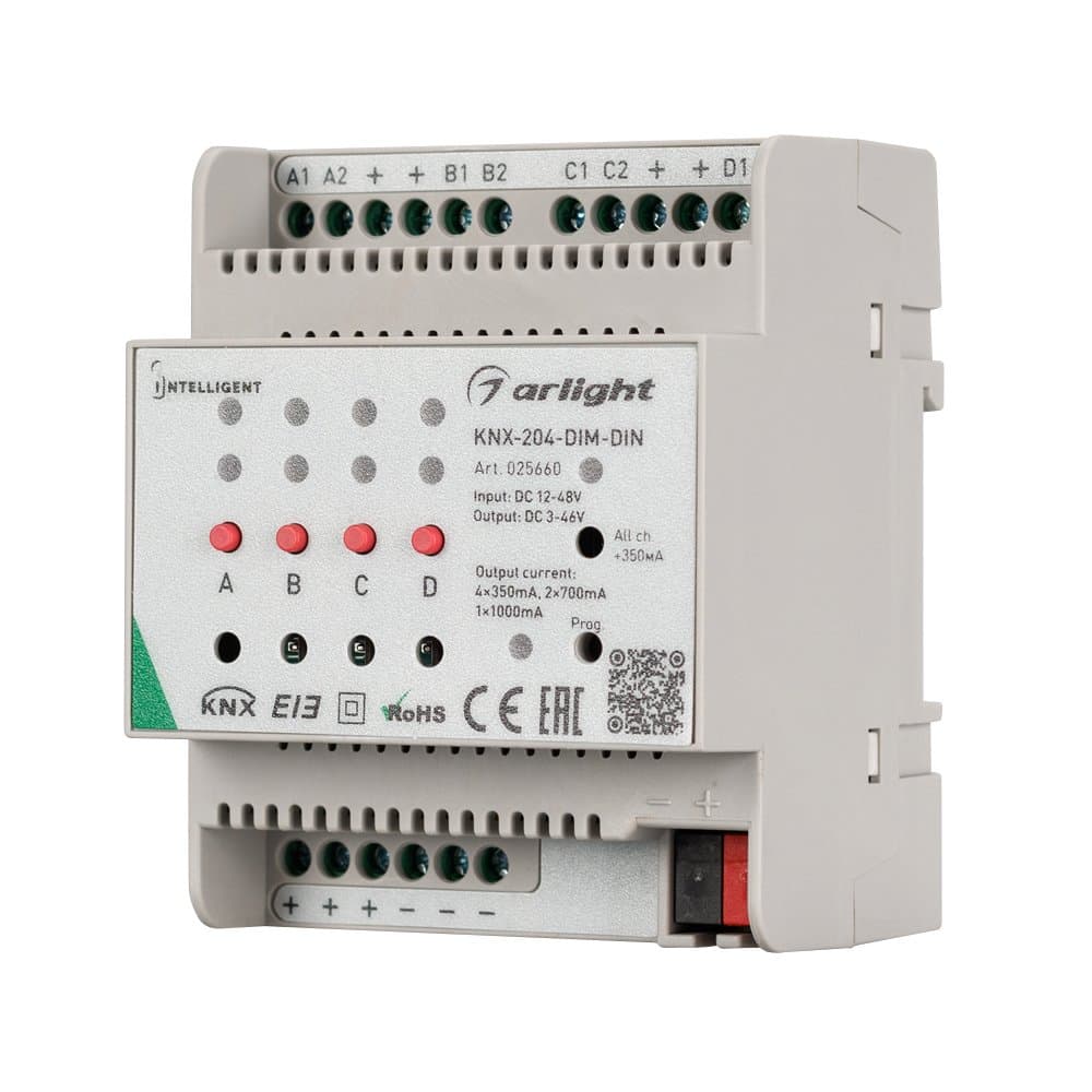 Arlight INTELLIGENT Диммер KNX-204-DIM-DIN (12-48V, 8x0.35/4x0.7/2x1A) (INTELLIGENT Пластик) 025660 — миниатюра 1
