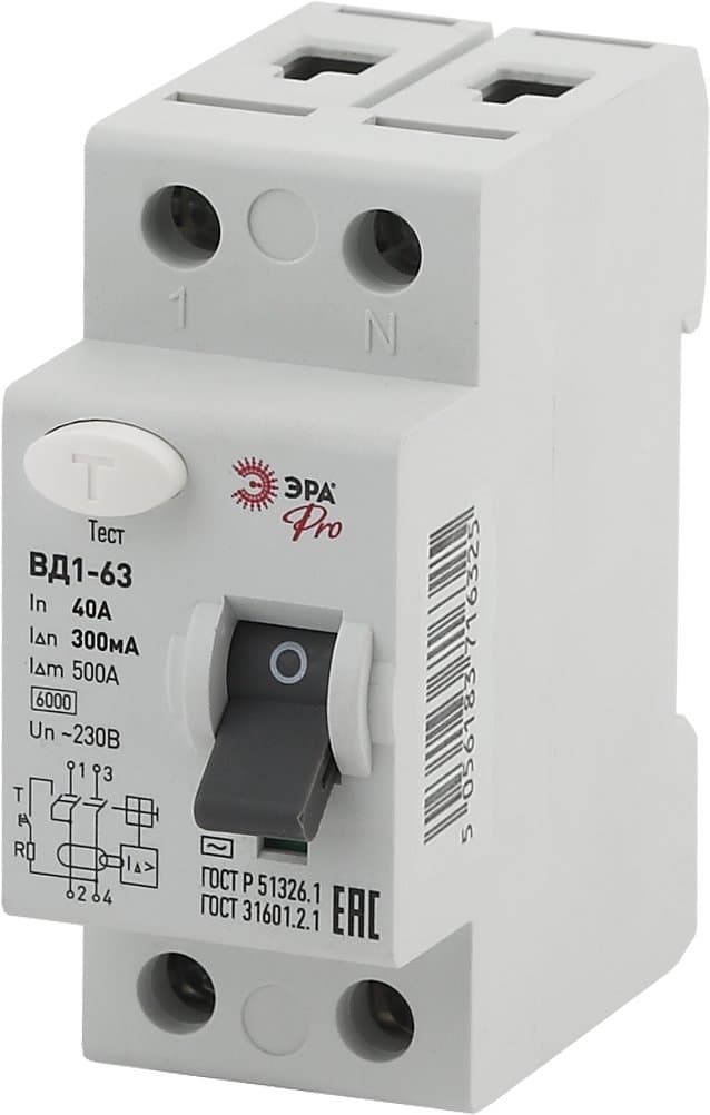 ЭРА NO-902-57 Pro Устройство защитного отключения УЗО ВД1-63 1P+N 40А 300мА