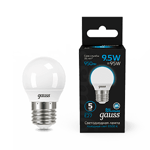 Gauss Лампа Шар 9.5W 950lm 6500K E27 LED 1/10/100 105102310 — миниатюра 1