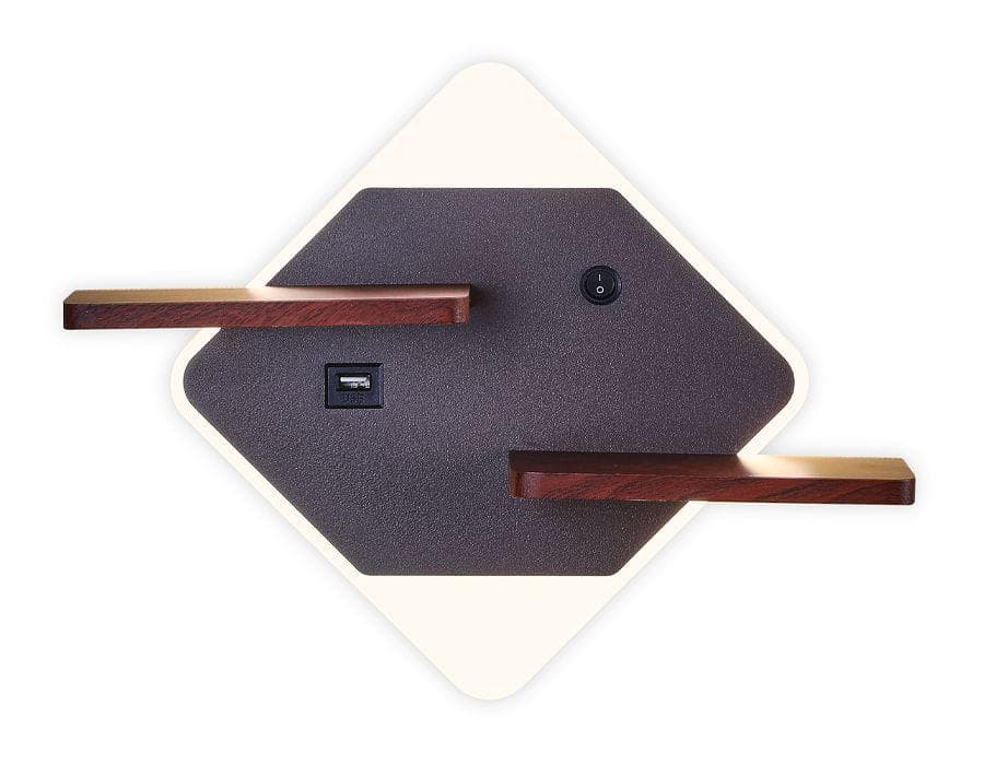 Ambrella Настенный светодиодный светильник с выключателем, USB и полкой FW101 CF/WD кофе/дерево LED 3000K/4200K/6400K 12W 340*250*105 — миниатюра 3