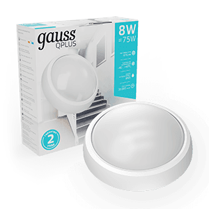 Gauss Светильник ЖКХ ECO 2.0 круг 8W 670lm 4000K 160-260V IP54 D175*76мм белый 141411208