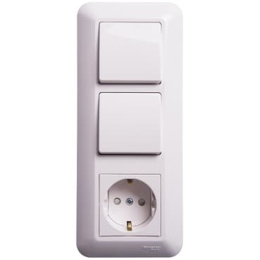 Systeme Electric Wessen Прима внутр Бел Блок: Розетка с/з + Выключатель 1-кл. + Выключатель 1-кл. (индивид.упак.) — миниатюра 2