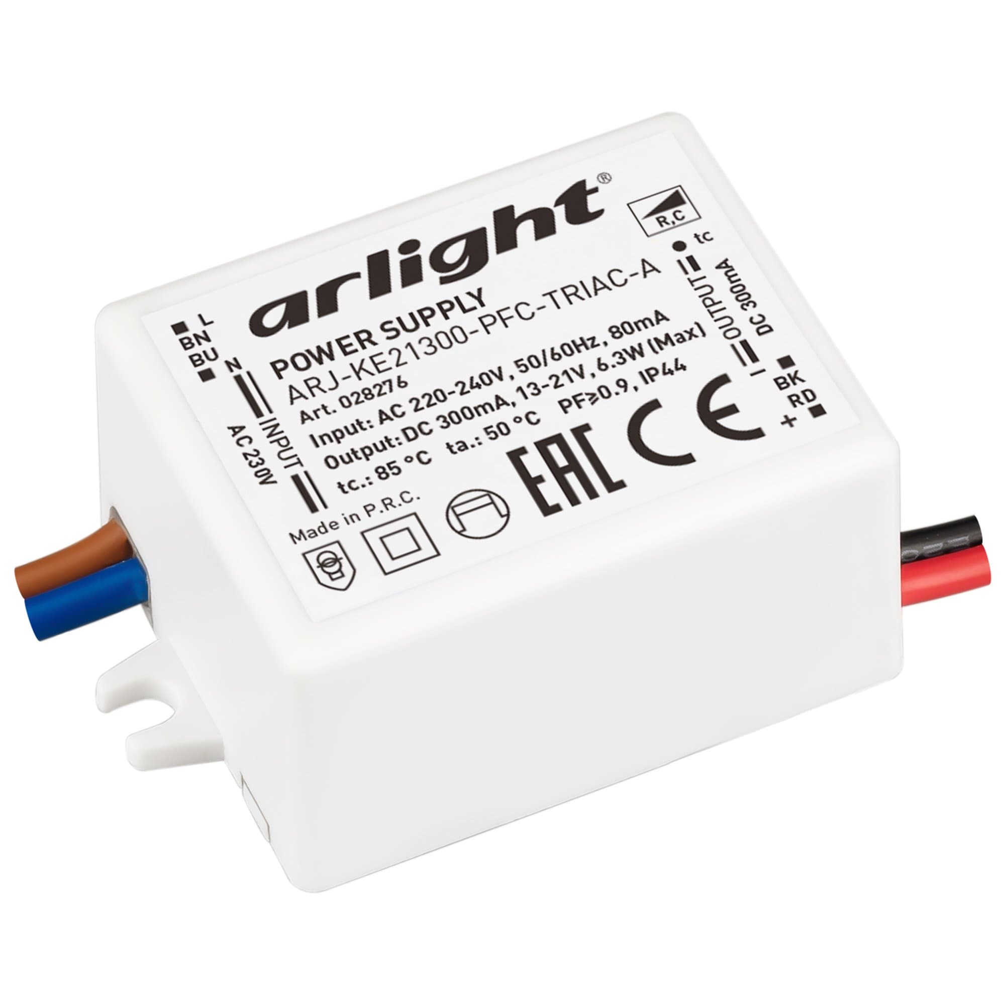 Arlight Блок питания ARJ-KE21300-PFC-TRIAC-A (6.3W, 300mA) (IP44 Пластик, 5 лет) 028276 — миниатюра 1