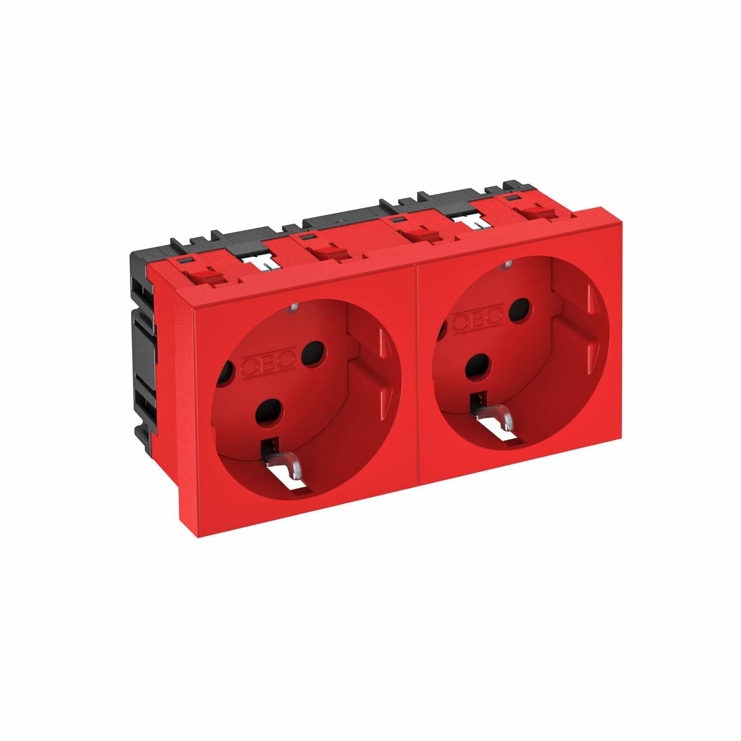 OBO Bettermann Розетка силовая 0° с кодом двойная 2х2К+З, 2 модуля Modul45, 45х90 мм, со шторками 16А 250В красная 6120294