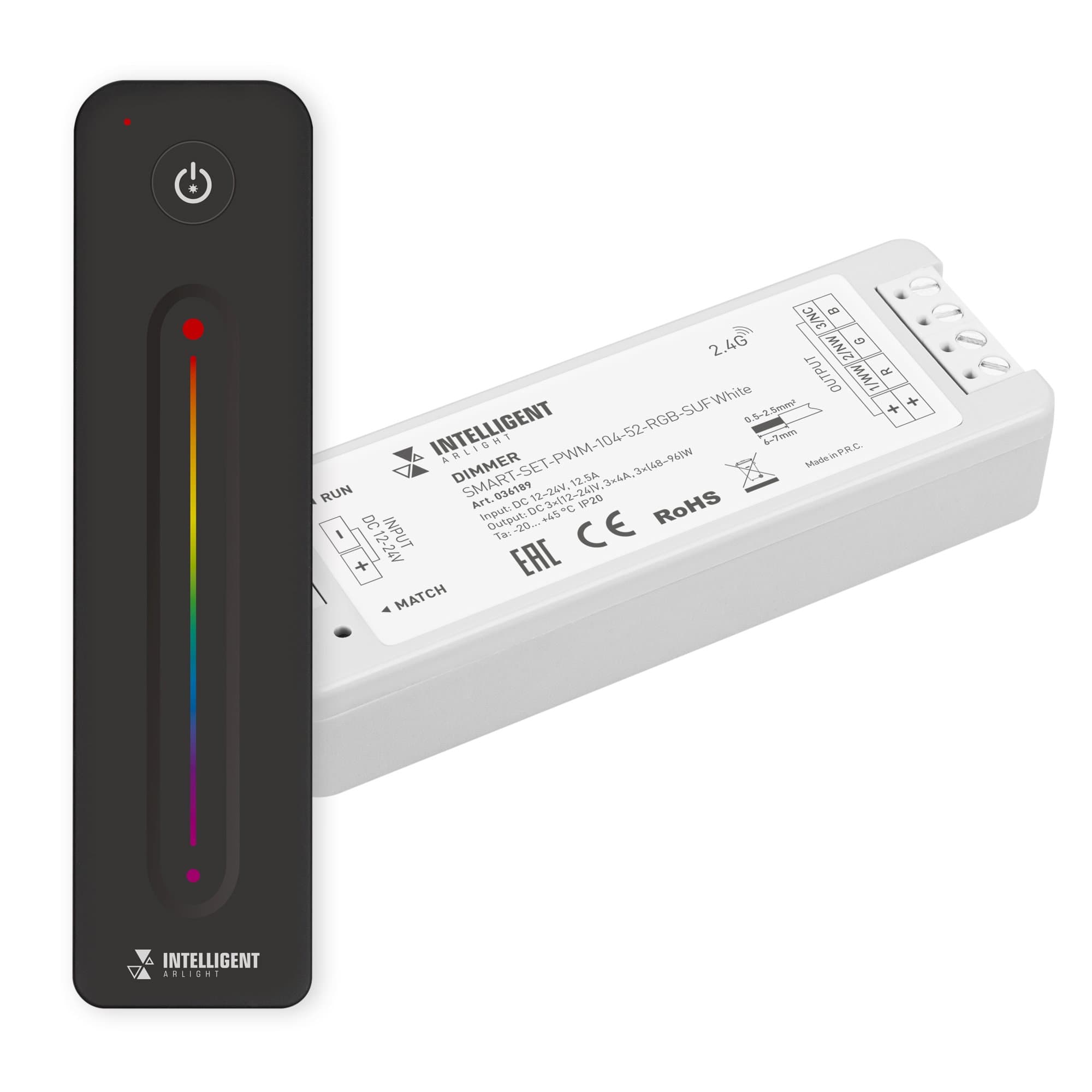 Arlight INTELLIGENT ARLIGHT Диммер SMART-SET-PWM-104-52-RGB-SUF White (12-24V, 3x4A, ПДУ LINE, 2.4G) (IARL, IP20 Пластик, 5 лет) 036189