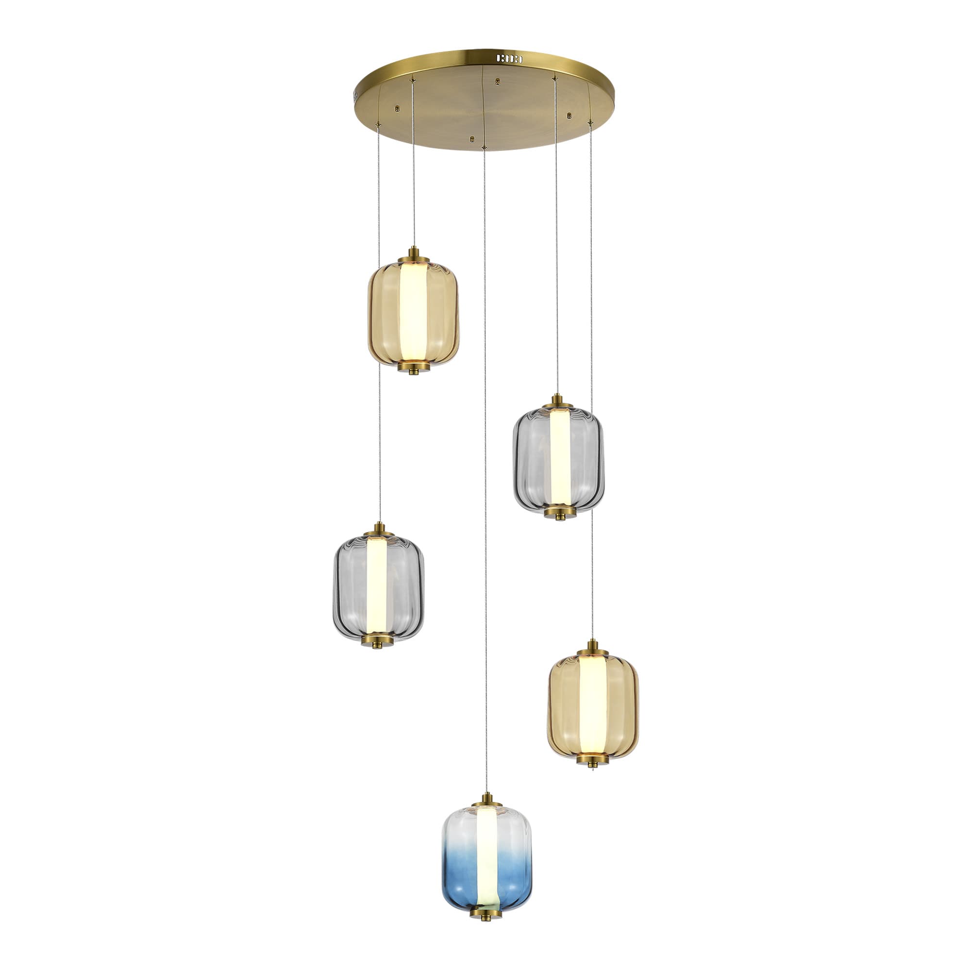 ST LUCE SL1193.303.05 Светильник подвесной Латунь/Янтарный,Дымчатый,Голубой LED 5*10W 3000K