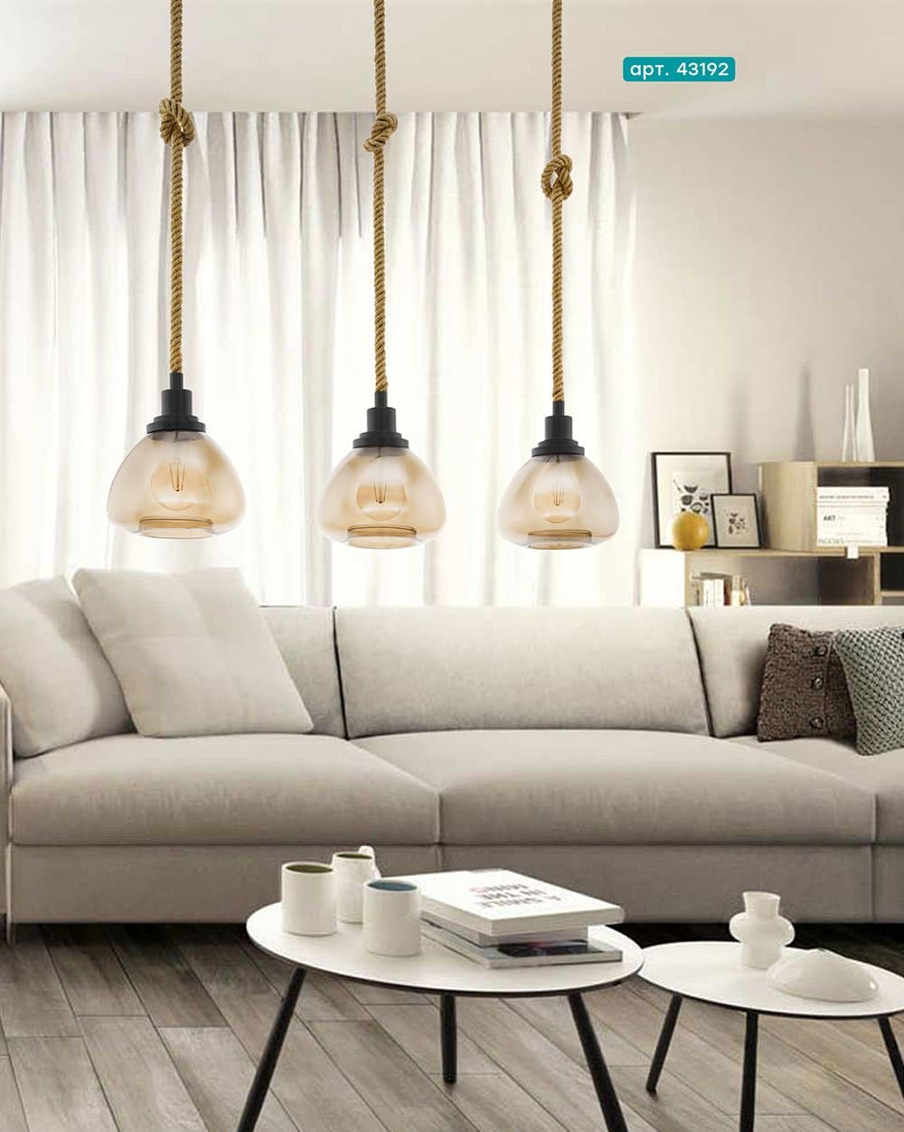 Eglo 43192 Подвес RAMPSIDE, 3х28W(E27), L895, B195, H1230, сталь, черный, канатные веревки/стекло с напылением — миниатюра 2