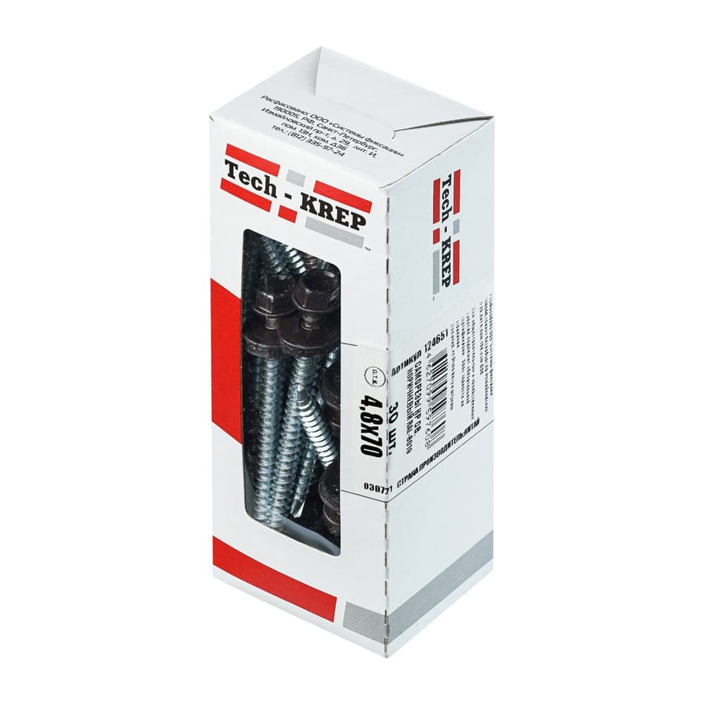 Tech-Krep Саморез КР св. 4,8х70 RAL-8019 (коричневый) (30 шт) - коробка с ок. 124651