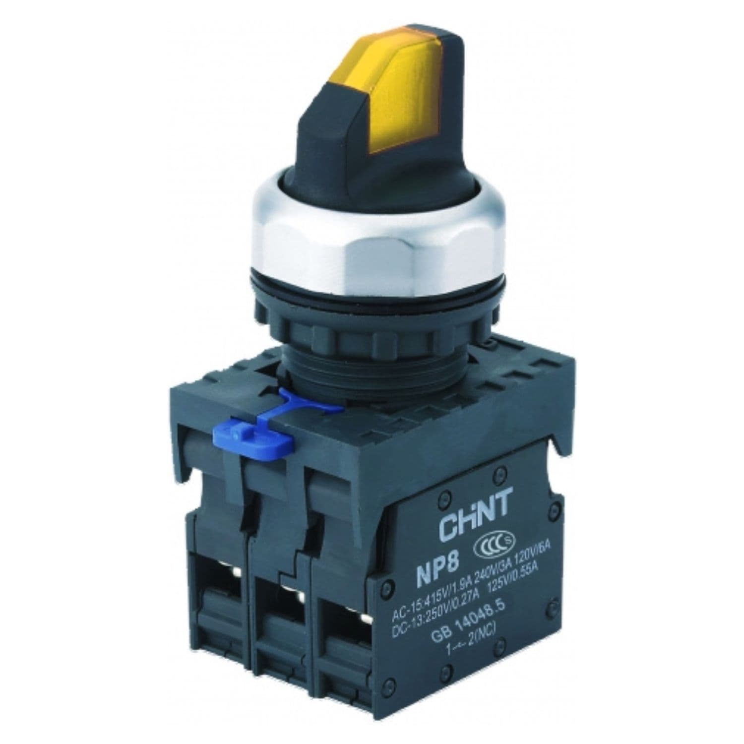 CHINT Переключатель подсвет. NP8-01XD/215, 2 полож. фикс., желт., AC110-230В(LED), 1НЗ, IP65 (R)