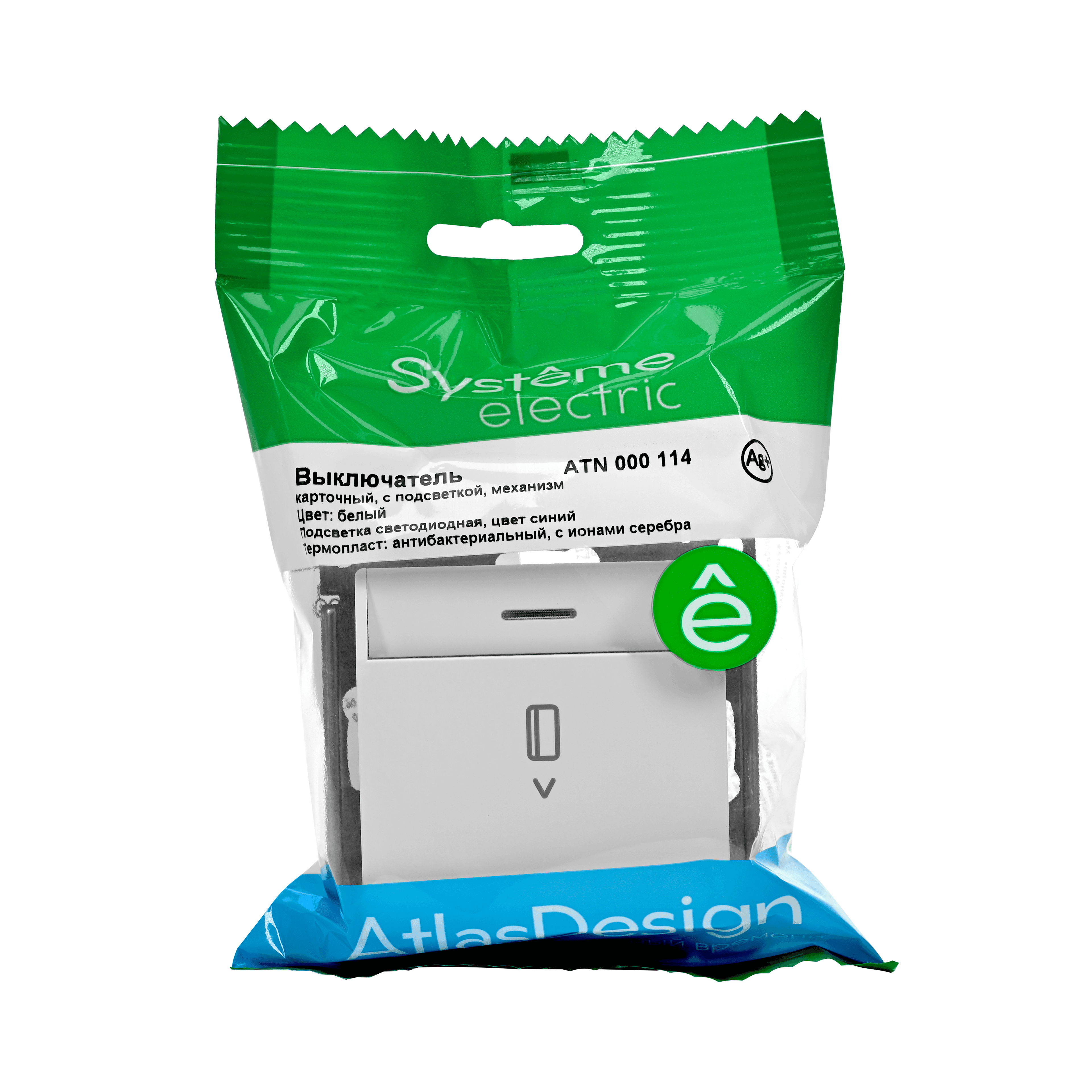 Systeme Electric AtlasDesign Белый Выключатель карточный с подсветкой, 10А, без задержки отключения, механизм — миниатюра 2
