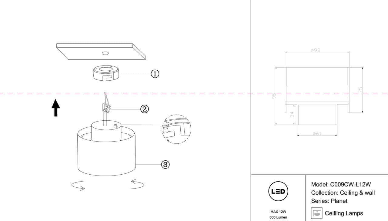 Maytoni Technical Planet Белый Потолочный светильник LED 12W 600Лм C009CW-L12W — миниатюра 12