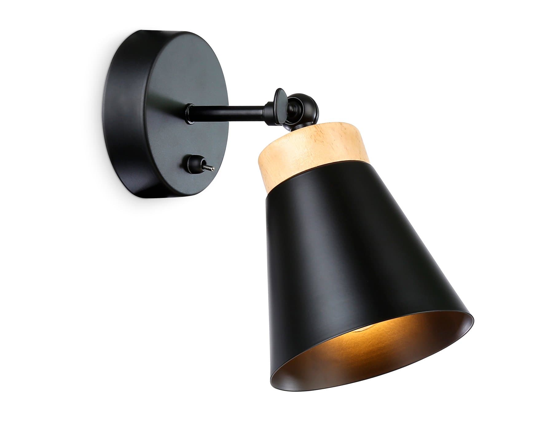 Ambrella Накладной спот с выключателем в стиле лофт TR8214 BK/LW черный/светлое дерево E27 max 40W D120*252 — миниатюра 1