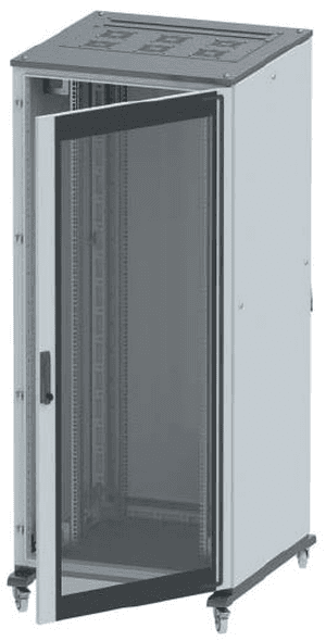 DKC Напольный 19" IT-корпус ДКС серии CQE 47U 600х2200х600, двери стекло+сплошная, панели для крыши, кабельный ввод, RAL7011/7035 — миниатюра 1