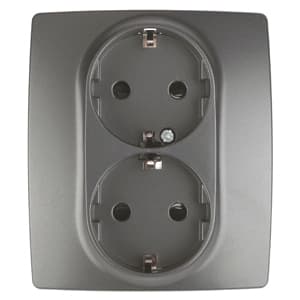 ЭРА 12-2104-12 Розетка 2X2P+E Schuko со шторками, 16A-250В, IP20, 12, Графит