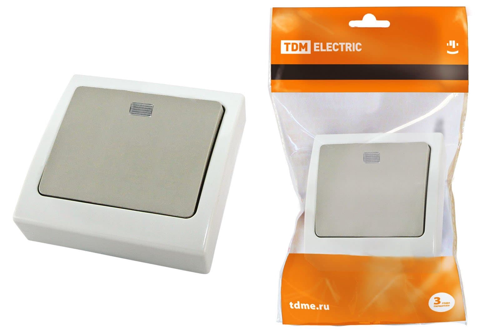 TDM Выключатель 1-кл. с подсветкой скрытой установки IP54 10А серый "Вуокса" SQ1803-0105