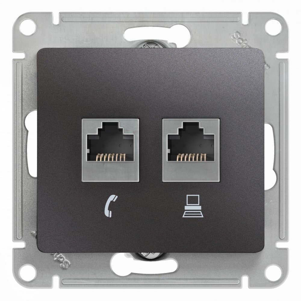 Systeme Electric Glossa Графит Розетка 2-ая RJ11+RJ45, кат.5E