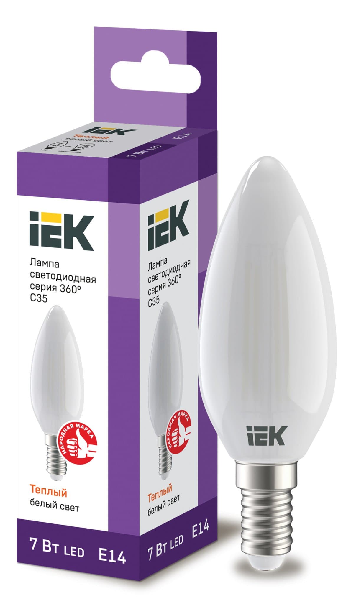 IEK Лампа LED C35 свеча матовый 7Вт 230В 3000К E14 серия 360°