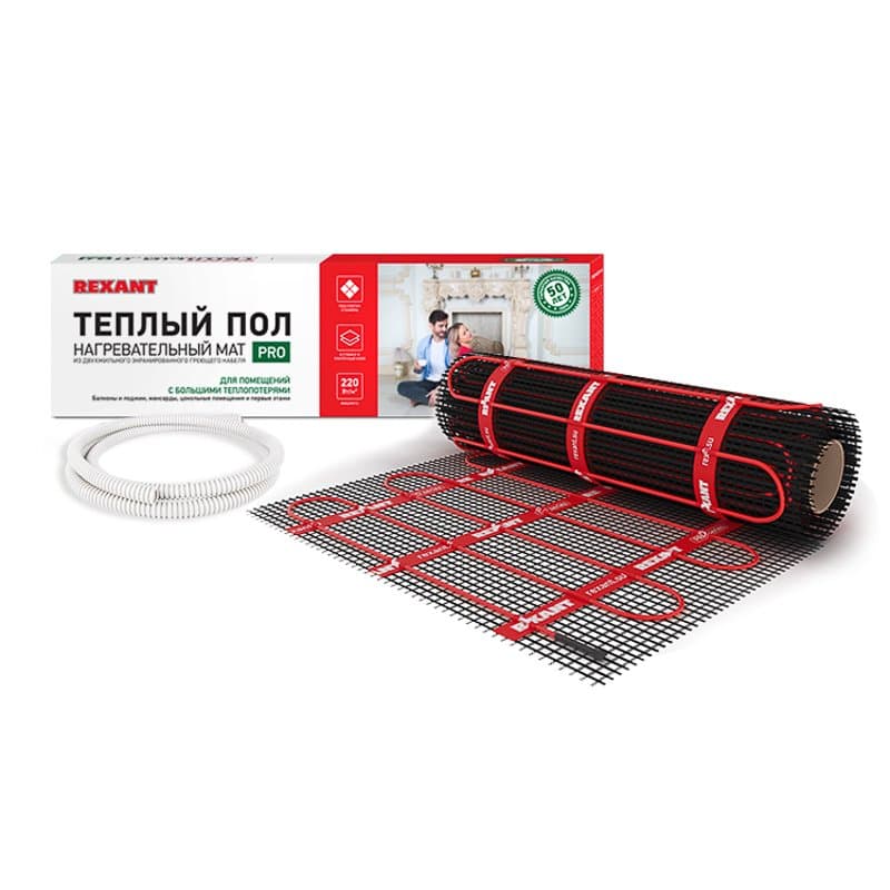 Тёплый пол (нагревательный мат) PRO (RNX -3,0-660 площадь 3,0 м² (0,5х6,0 м)), 660 Вт, двухжильный с экраном Rexant 51-0014