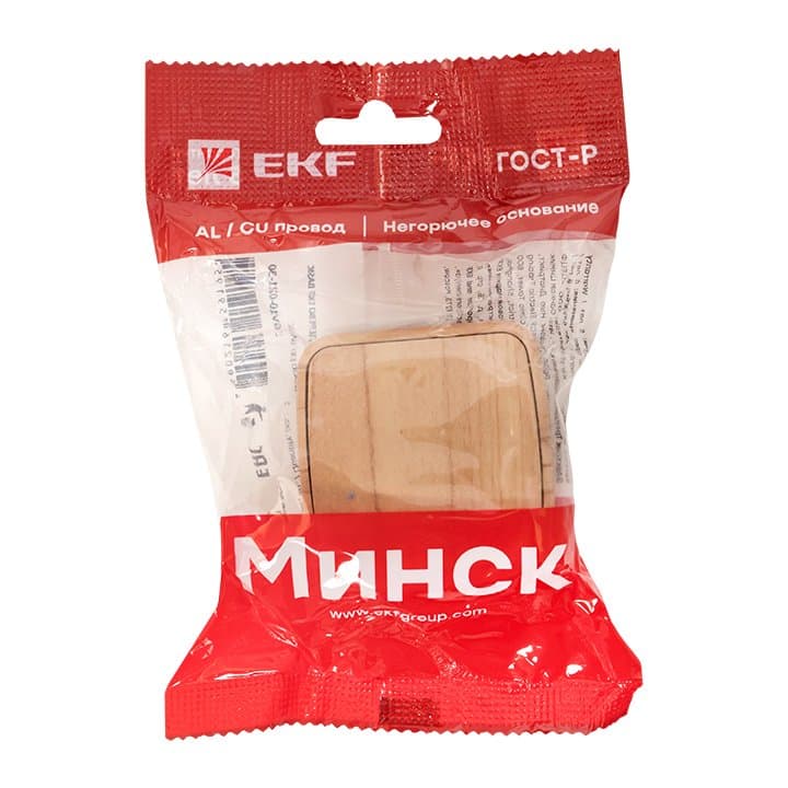 EKF Basic Минск Светлое дерево Выключатель 1-кл, 10А, ОП — миниатюра 6