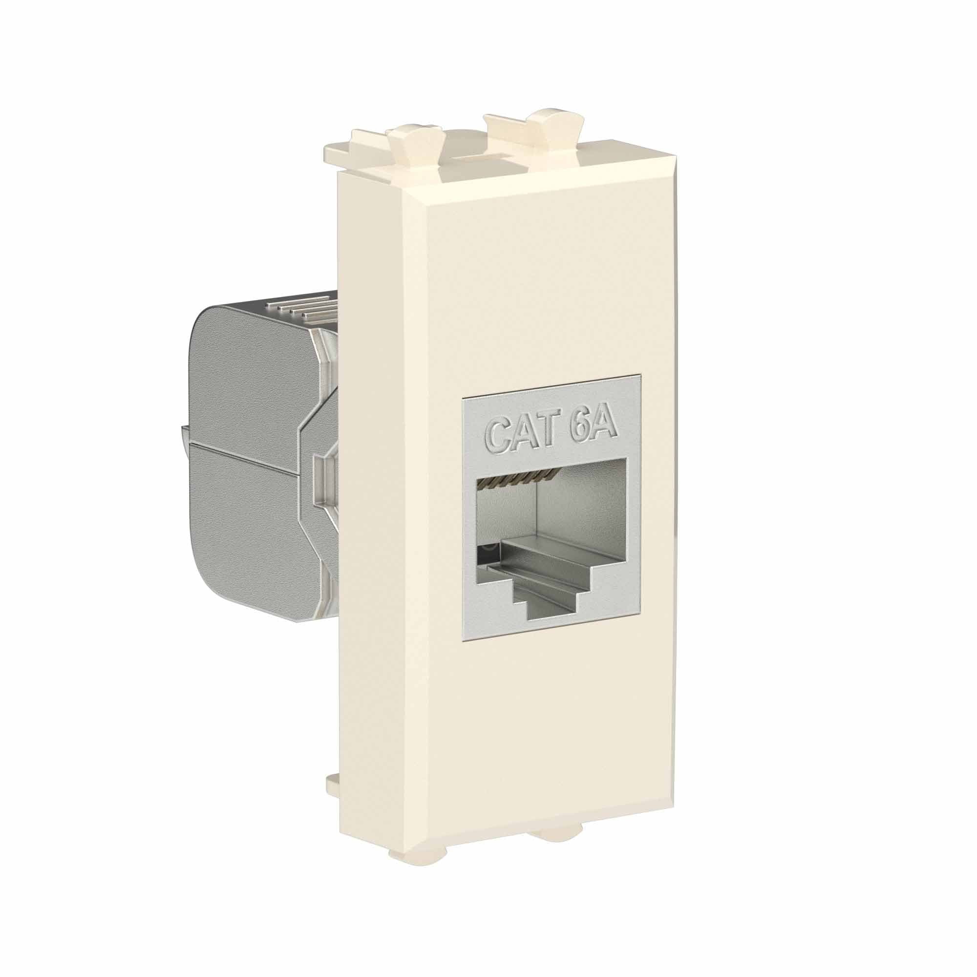 DKC Компьютерная розетка RJ-45 без шторки модульная, кат.6А экранированная, "Avanti", "Ванильная дымка", 1 модуль — миниатюра 2