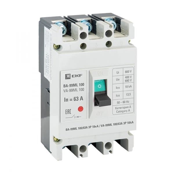 EKF Basic Автоматический выключатель ВА-99МL 100/ 63А 3P 18кА mccb99-100-63mi