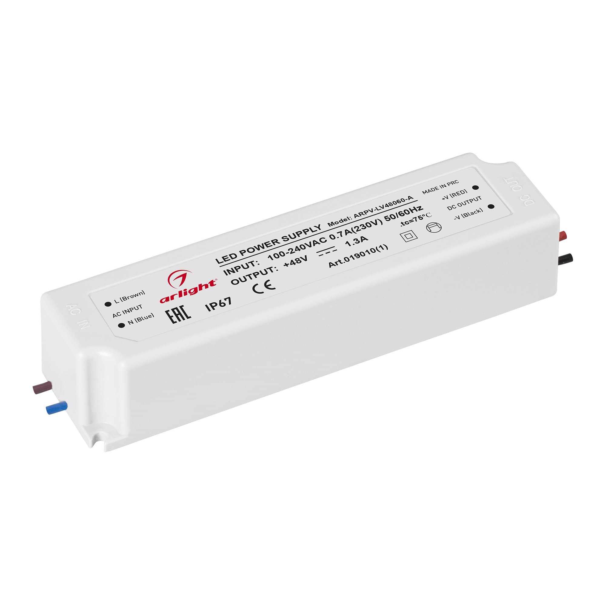 Arlight Блок питания ARPV-LV48060-A (48V, 1.3A, 60W) (IP67 Пластик, 3 года) 019010(1) — миниатюра 1