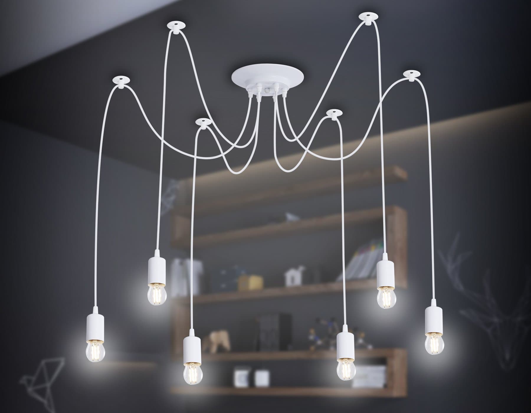 Ambrella Подвесная люстра в стиле лофт TR8177/6 WH белый E27*6 max 40W D630*910 — миниатюра 2