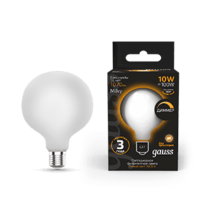 Gauss Лампа Filament G125 10W 1070lm 3000К Е27 milky диммируемая LED 187202110-D — миниатюра 1
