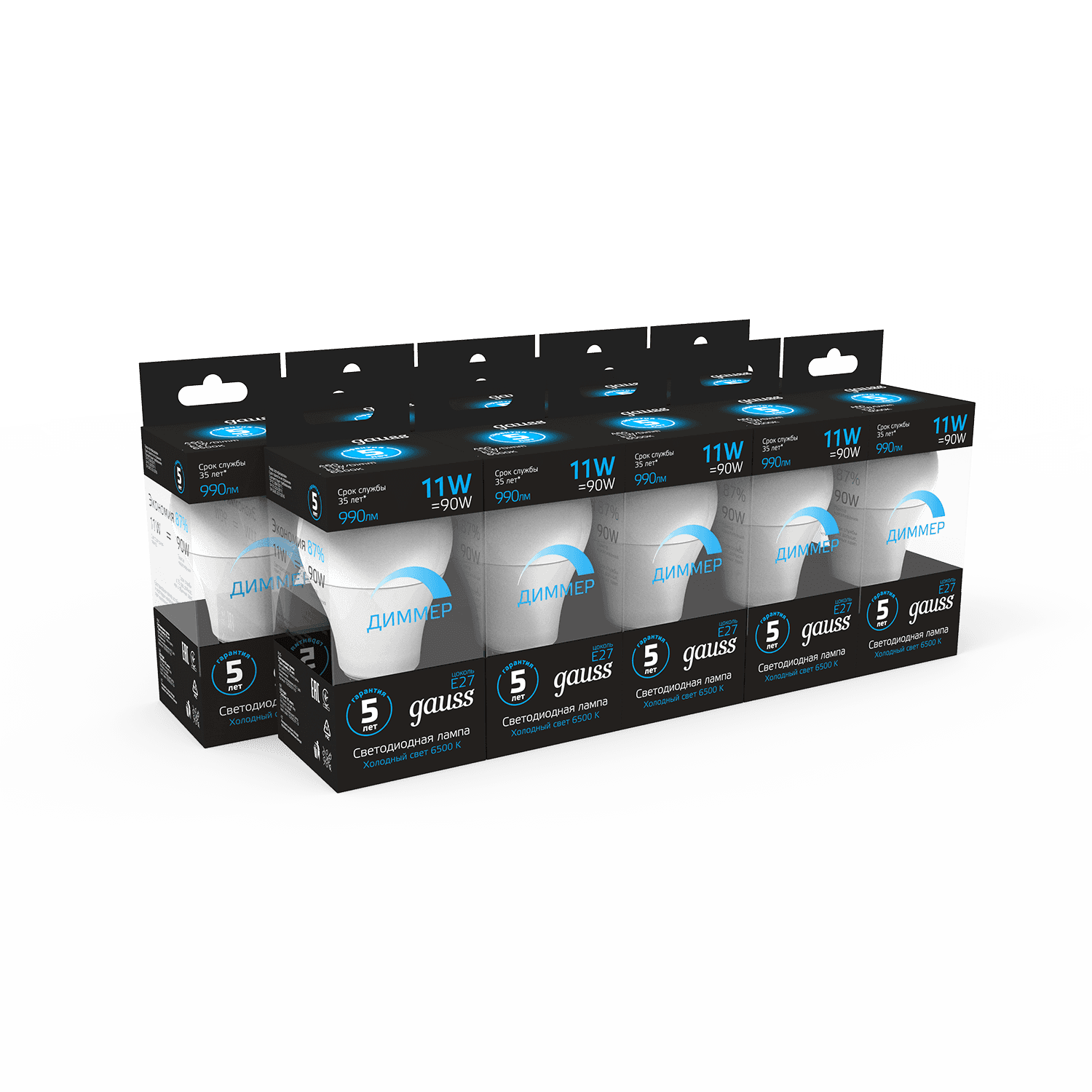 Gauss Лампа A60 11W 990lm 6500К E27 диммируемая LED 102502311-D — миниатюра 6