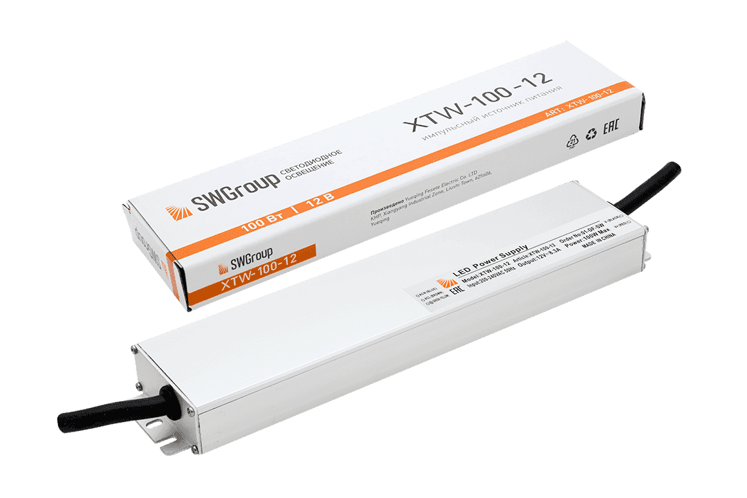 SWG Ультратонкий блок питания в металлическом корпусе, IP67, 100W, 12V XTW-100-12