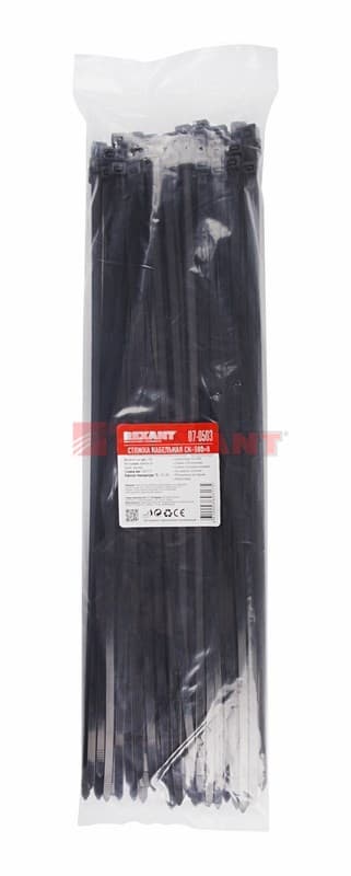 Хомут nylon 500 x 7,6 мм 100 шт чёрный Rexant 07-0503 — миниатюра 3