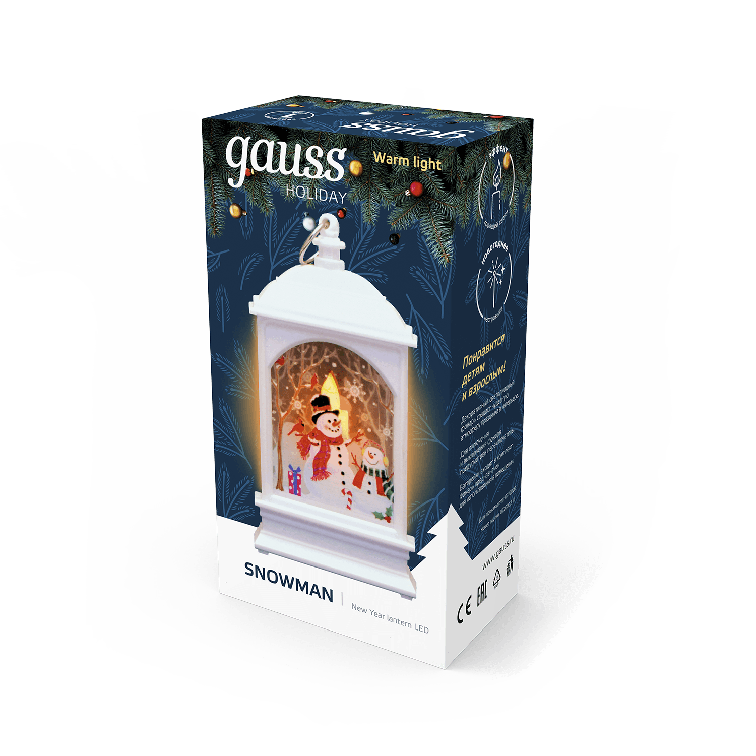 Gauss Фонарь новогодний светодиодный "Снеговик" серия Holiday, ,1W, тёплый свет, белый, батарейки в комплекте, HL030 — миниатюра 5