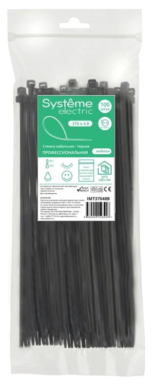 Systeme Electric Стяжка кабельная 370х4.8 Чёрная (100шт)