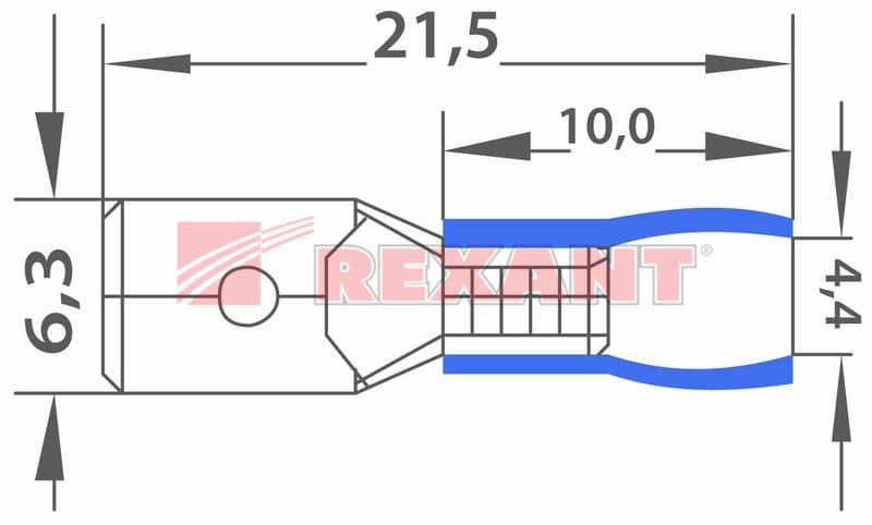 Клемма плоская изолированная штекер - 6.3мм 1.5-2.5мм² (РПи-п 2.5-(6.3)) синий Rexant 08-0333 — миниатюра 2