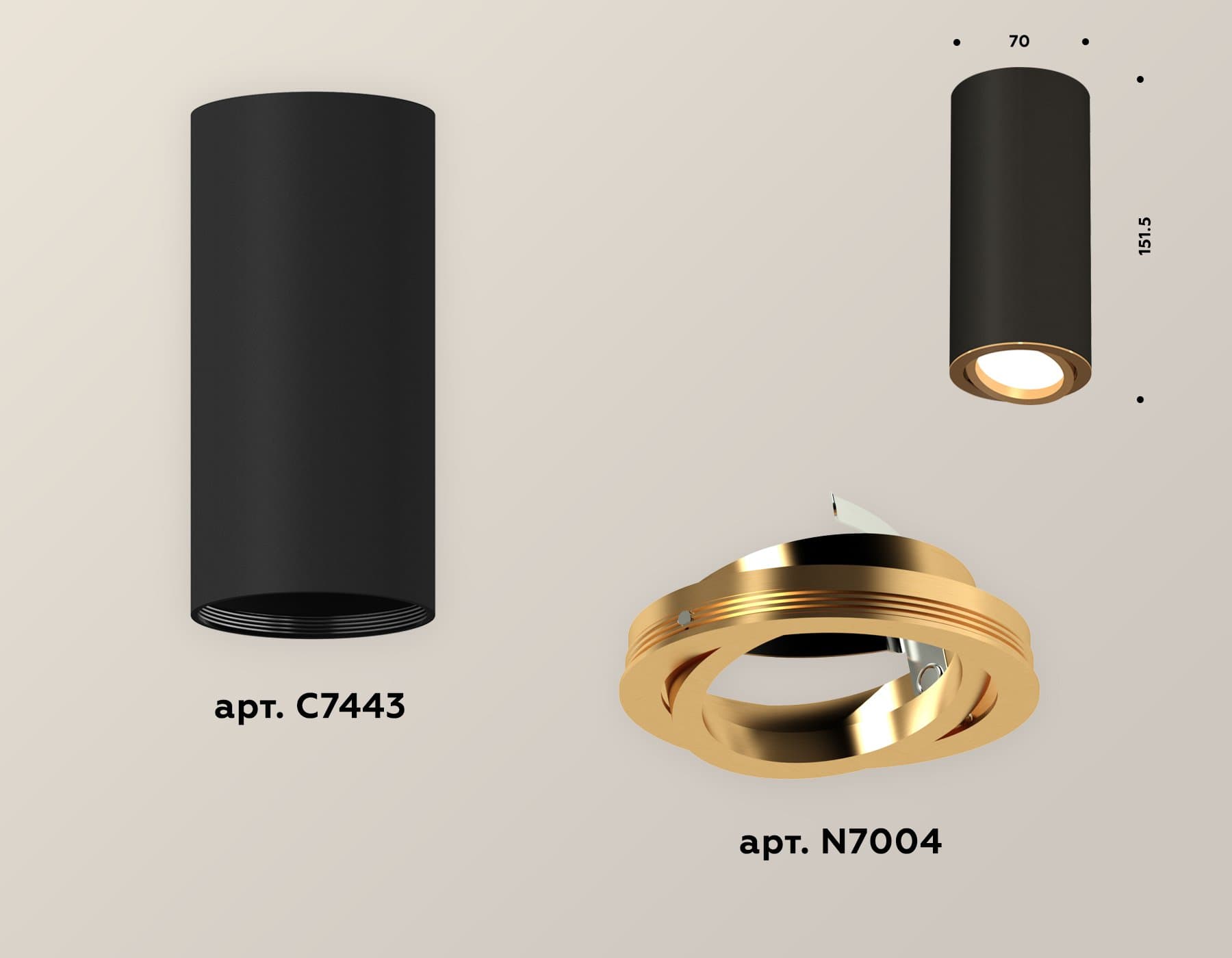 Ambrella Комплект накладного светильника XS7443004 SBK/PYG черный песок/золото желтое полированное MR16 GU5.3 (C7443, N7004) — миниатюра 2
