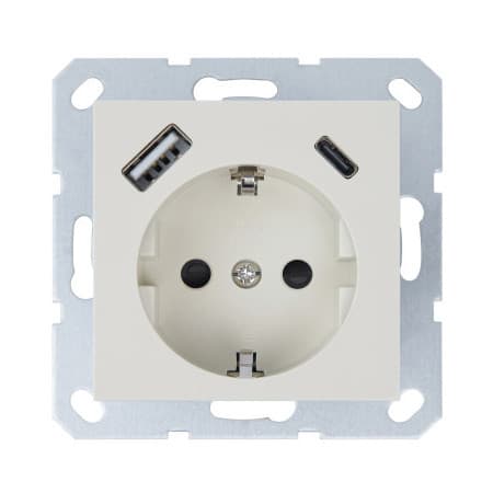 Jasmart G Слоновая кость Розетка с/з с USB A+C со шторками 16A 250V~ 2P+T USB 25W