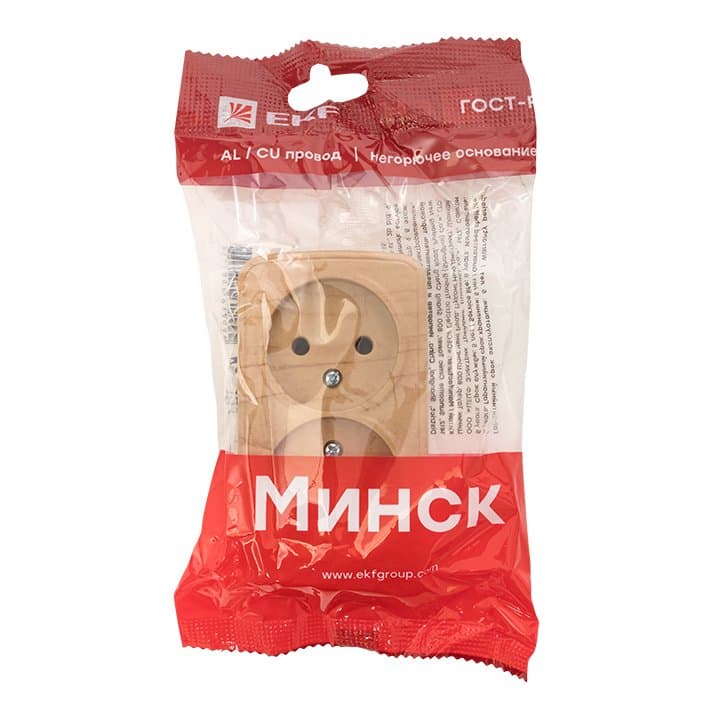 EKF Basic Минск Светлое дерево Розетка 2-ая, б/з, 10А, ОП — миниатюра 9