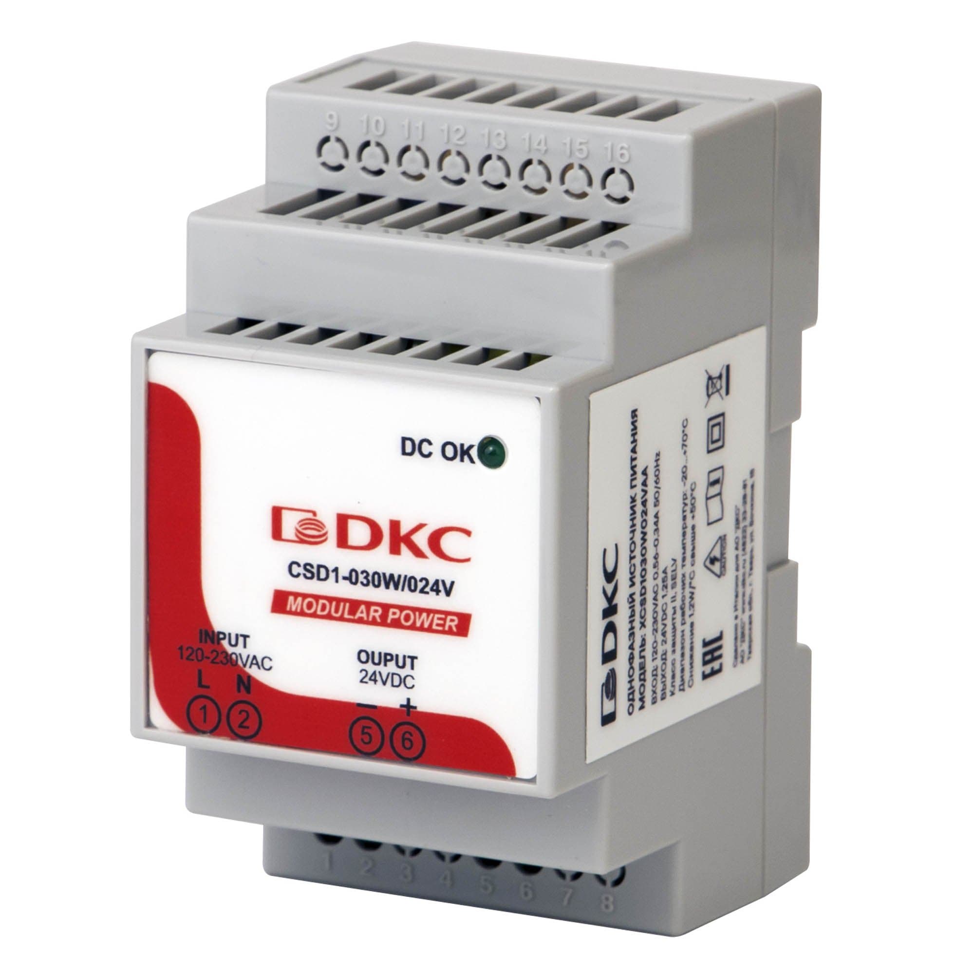 DKC Источник питания "MODULAR POWER", однофазный, 30Вт, 1.25А, 24В