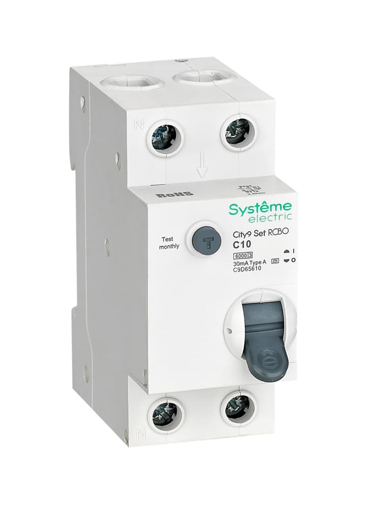 Systeme Electric City9 Set Автоматический выключатель дифференциального тока (АВДТ) 1P+N С 10А 6kA 30мА Тип-A 230В C9D65610