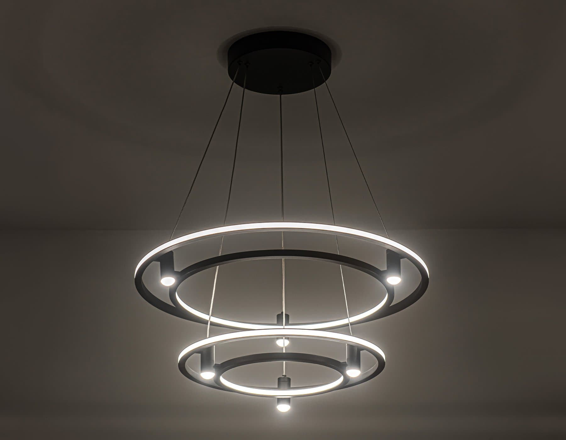 Ambrella Светильник подвесной светодиодный FL5544/2+6 BK черный 90W 3000K/4200K/6400K D600/400*1300 (без ПДУ) — миниатюра 3