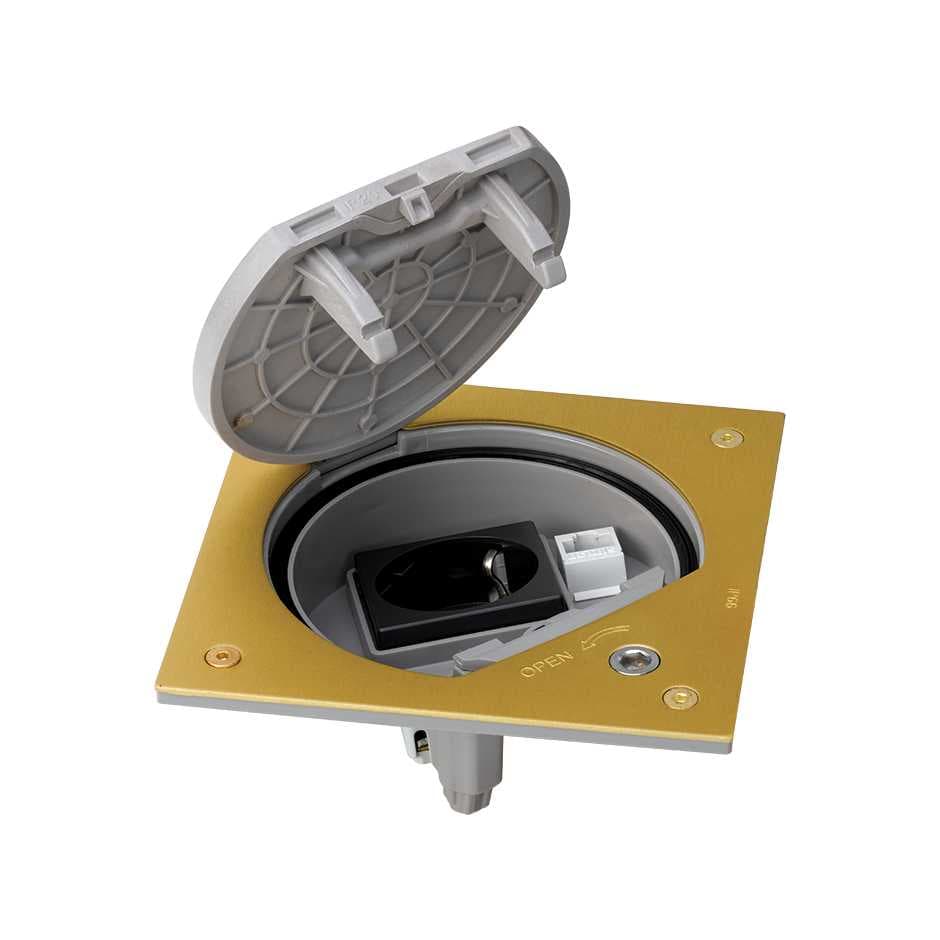 Simon Connect Основа влагостойкая IP66 с замком, розеткой Schuko и разъемом RJ45 Cat.5e UTP из латуни K45 KSE15USEC-23-71